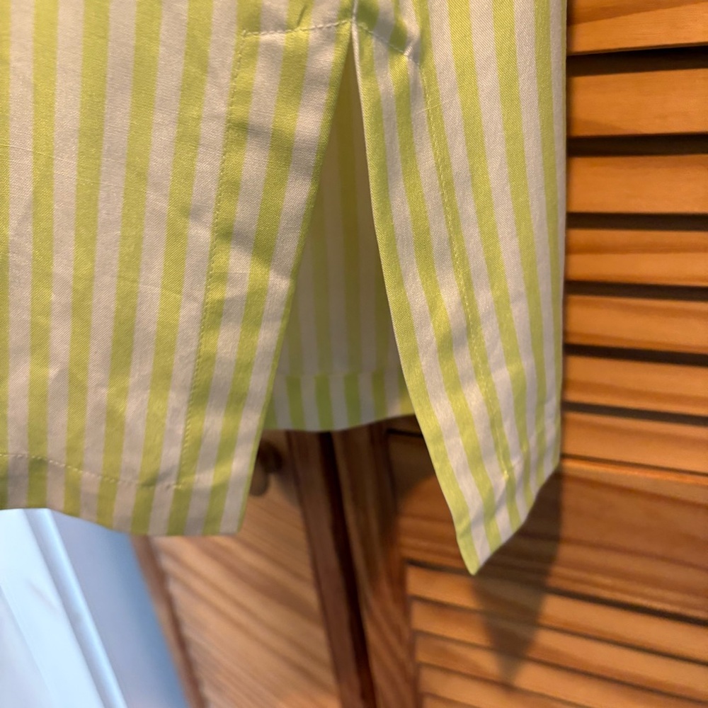 Lord & Taylor Silk Blouse chartreuse striped Vintage size 8 Spring flowy office - Picture 5 of 10